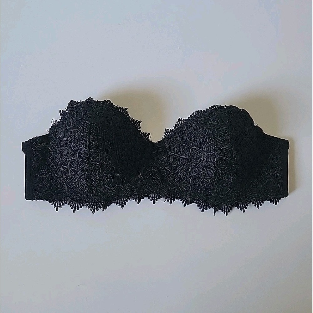 Vintage Y2K‎ Rampage Strapless Lace Bra Top 34B Black Underwire Glam Rock Witchy